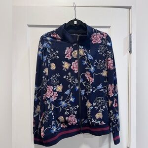 LOVE & LEGEND Navy and Floral Print Bomber Coat/Jackdt